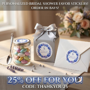 Elegant Blue and Purple Flower Wreath BridalShower Classic Round Sticker