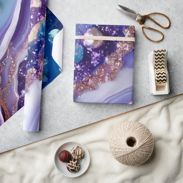 Elegant Blue and Purple Glitter Marble Pattern Wrapping Paper (Crafts)