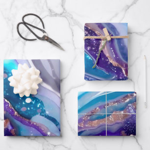 Elegant Blue and Purple Glitter Marble Patterns Wrapping Paper Sheet