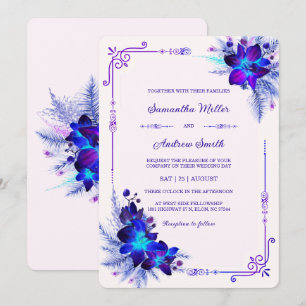 Elegant Blue and Purple Orchid Wedding Invitation