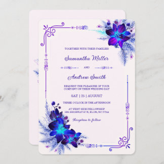 Elegant Blue and Purple Orchid Wedding Invitation