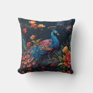 Elegant Blue and range Peacock Star Filled Garden Cushion