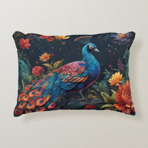 Elegant Blue and range Peacock Star Filled Garden Decorative Cushion