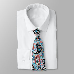 Elegant Blue and Red Persian Paisley Print Tie