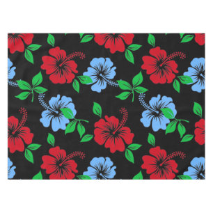 Elegant blue and Red Tropical Floral Pattern Tablecloth