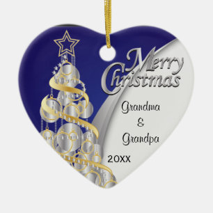 Elegant Blue and Silver Christmas   Customise Ceramic Tree Decoration
