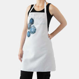 Elegant Blue and Silver Christmas Entertaining Apron