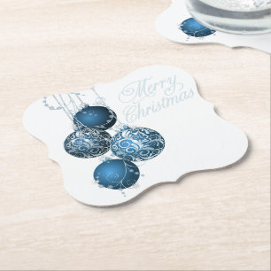 Elegant Blue and Silver Christmas Entertaining Paper Coaster