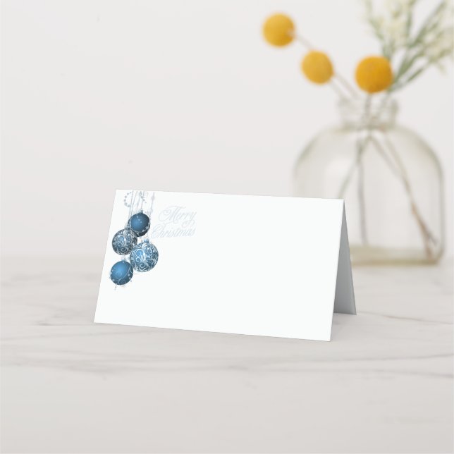 Elegant Blue and Silver Christmas Entertaining Place Card (Front)