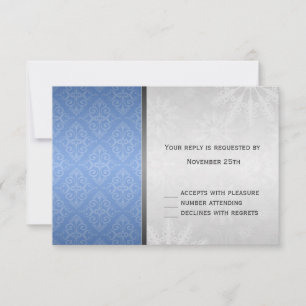 Elegant Blue and Silver Damask Snowflakes RSVP Card