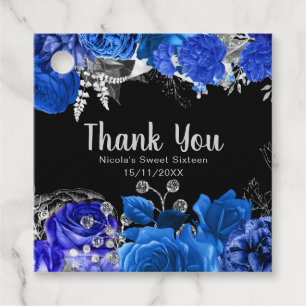 Elegant Blue and Silver Flowers Sweet Sixteen Favour Tags