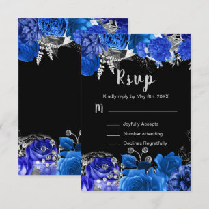 Elegant Blue and Silver Flowers Sweet Sixteen RSVP Card