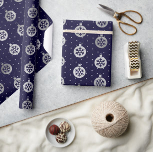Elegant Blue and Silver Foil Christmas Baubles Wrapping Paper