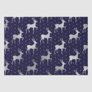 Elegant Blue and Silver Foil Reindeer Christmas Tissue Paper
