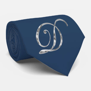 Elegant Blue and Silver Gray Monogram D Tie