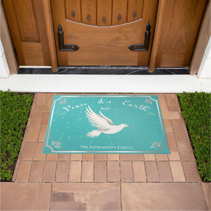 Elegant Blue and Silver 'Peace On Earth' Holiday  Doormat