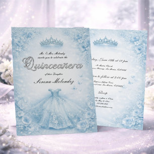 Elegant Blue and Silver Quinceanera  Invitation