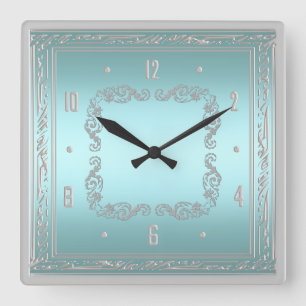 Elegant Blue and Silver Wall Clock