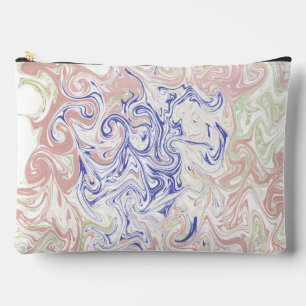 Elegant Blue and Soft Peach Marble Swirl Abstract Accessory Pouch