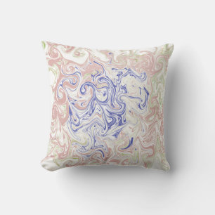Elegant Blue and Soft Peach Marble Swirl Abstract Cushion