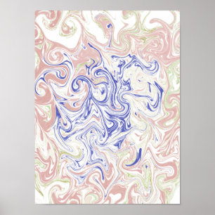 Elegant Blue and Soft Peach Marble Swirl Abstract Poster