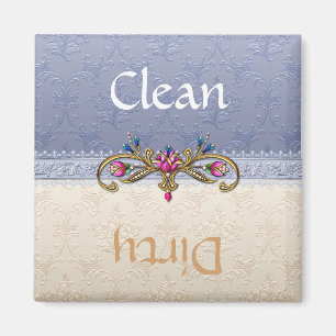 Elegant Blue and Tan Damask Dishwasher Magnet