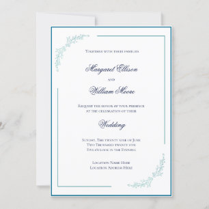 Elegant Blue and Teal Blossoms Wedding Invitation