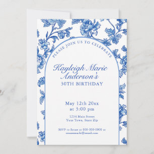 Elegant Blue and White 30th Birthday Party  Invitation