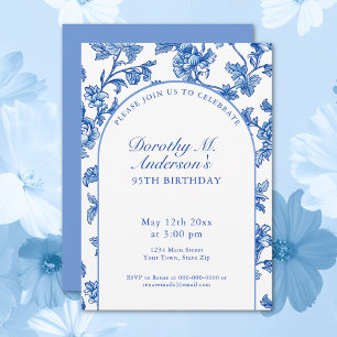 Elegant Blue and White 95th Birthday Party Invitation