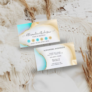 Elegant Blue and White Agate Marble Gold Accents Loyalty Card