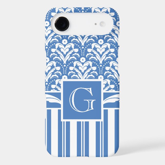 Elegant Blue and White Art Deco Damask Case-Mate iPhone Case (Back)