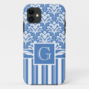 Elegant Blue and White Art Deco Damask iPhone 11 Case