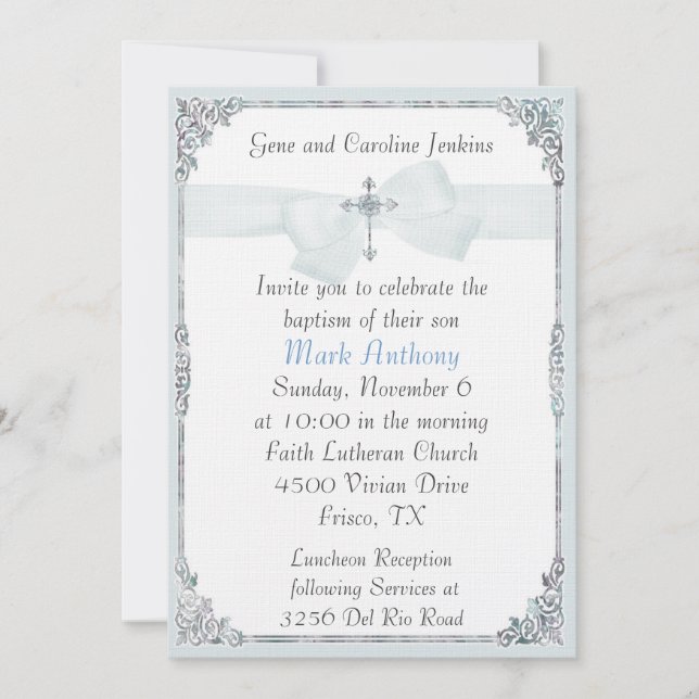 Elegant Blue and White Baptism Invitation (Front)