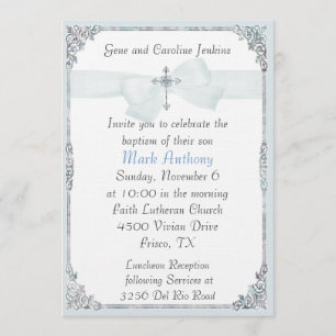 Elegant Blue and White Baptism Invitation