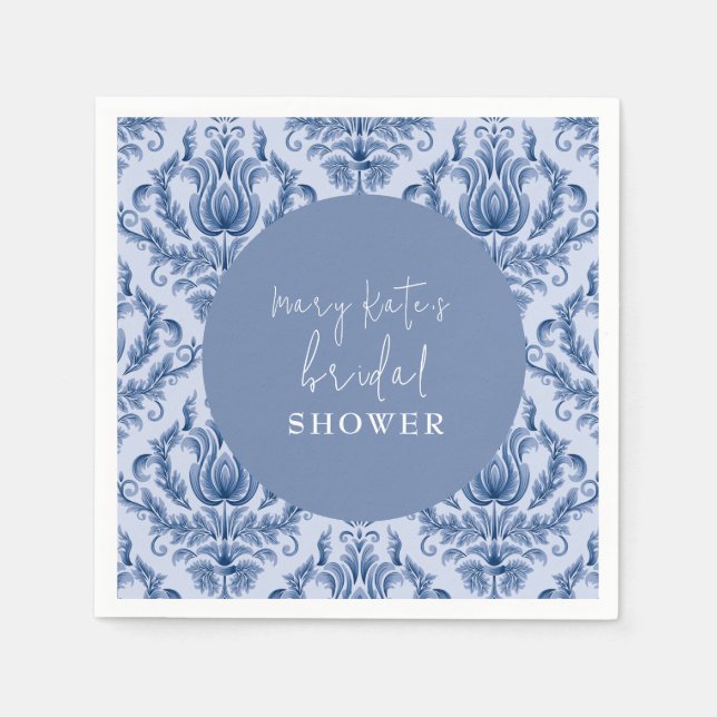 Elegant Blue and White Bridal Shower  Napkin (Front)
