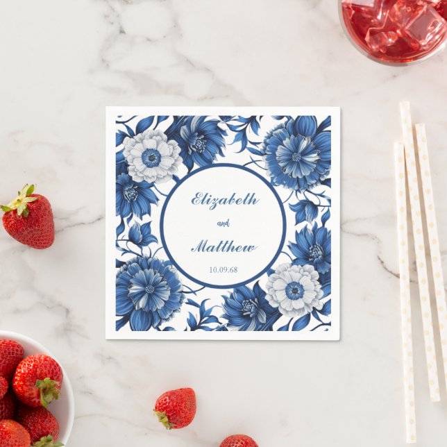 Elegant blue and white Chinoiserie antique Wedding Napkin (Insitu)