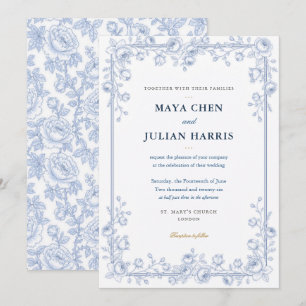 Elegant Blue and White Chinoiserie Floral Wedding  Invitation