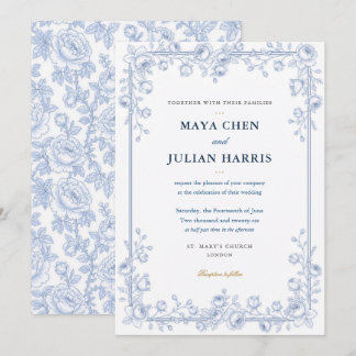 Elegant Blue and White Chinoiserie Floral Wedding Invitation