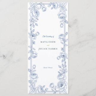 Elegant Blue and White Chinoiserie Floral Wedding Programme