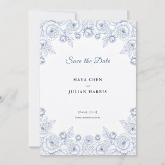 Elegant Blue and White Chinoiserie Floral Wedding Save The Date