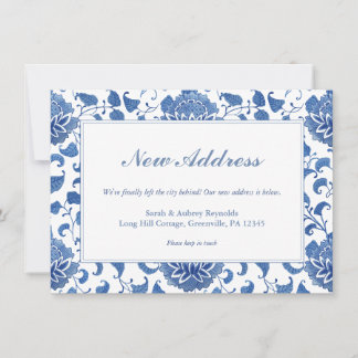 Elegant Blue And White Chinoiserie New Address Announcement
