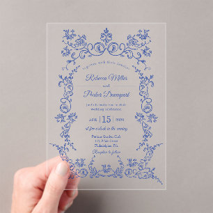 Elegant Blue and White chinoiserie Wedding  Acrylic Invitations