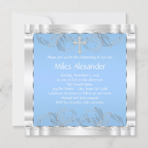 Elegant Blue and White Christening Invitation