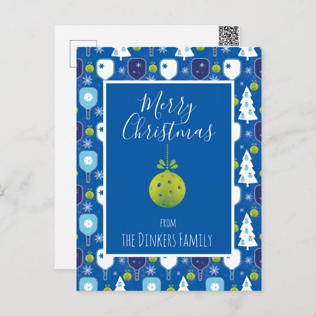 Elegant blue and white Christmas pickleball  Postcard (Front/Back)