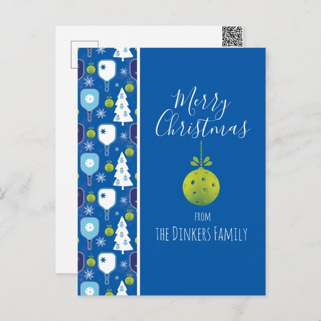 Elegant blue and white Christmas pickleball  Postcard (Front/Back)
