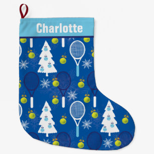 Elegant blue and white Christmas tennis  Large Christmas Stocking