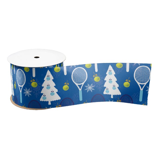 Elegant blue and white Christmas tennis  Satin Ribbon (Spool)