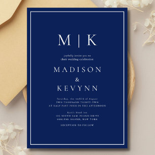 Elegant Blue and White Classic Wedding Invitation