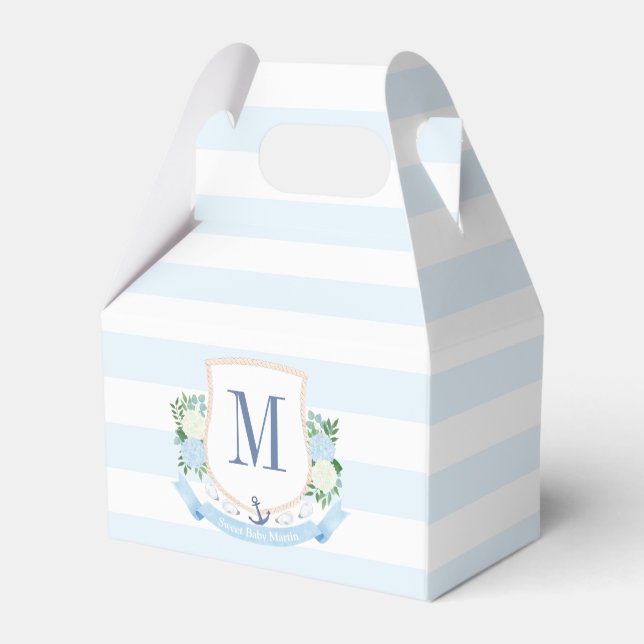 Elegant Blue And White Coastal Boy Baby Shower Favour Box (Back Side)