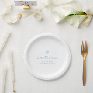 Elegant Blue and White Coastal Chic Wedding Paper Plate